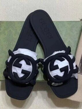 Gucci Black Interlocking G Slide Sandals